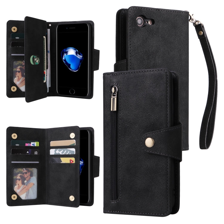 Rivetto Fibbia 9 carte Custodia per telefono in pelle a tre pieghe, For iPhone 7/8/SE 2020, For iPhone 7 Plus/8 Plus, For iPhone 11, For iPhone 11 Pro