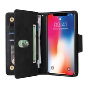 Rivetto Fibbia 9 carte Custodia per telefono in pelle a tre pieghe, For iPhone X/XS, For iPhone XR, For iPhone XS Max, For iPhone 11 Pro Max