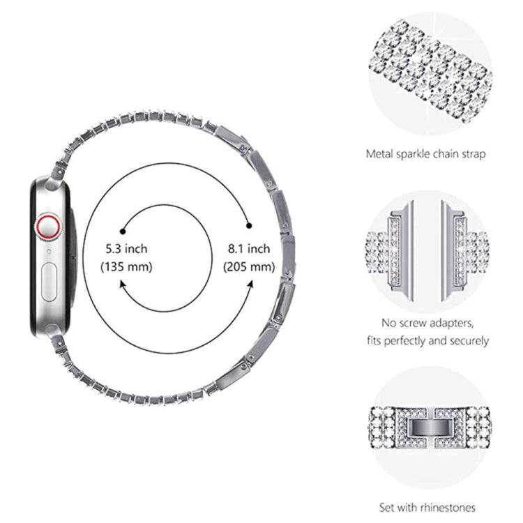 Cinturino in metallo con quattro file di diamanti incastonati per la serie Apple Watch, 7 41mm / 6&SE&5&4 40mm / 3&2&1 38mm, 7 45mm / 6&SE&5&4 44mm / 3&2&1 42mm