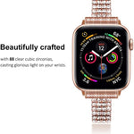 Cinturino in metallo con quattro file di diamanti incastonati per la serie Apple Watch, 7 41mm / 6&SE&5&4 40mm / 3&2&1 38mm, 7 45mm / 6&SE&5&4 44mm / 3&2&1 42mm