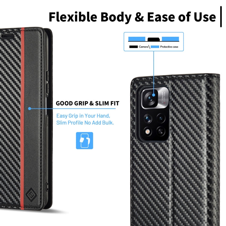 LC.IMEEKE Custodia per telefono in pelle con vibrazione in fibra di carbonio, For Xiaomi 11T / 11T Pro, For Xiaomi Mi 11 Lite, For Xiaomi Poco X4 Pro 5G, For Xiaomi Poco X3 NFC / Poco X3 Pro, For Xiaomi Redmi Note 11 Pro China                          ...