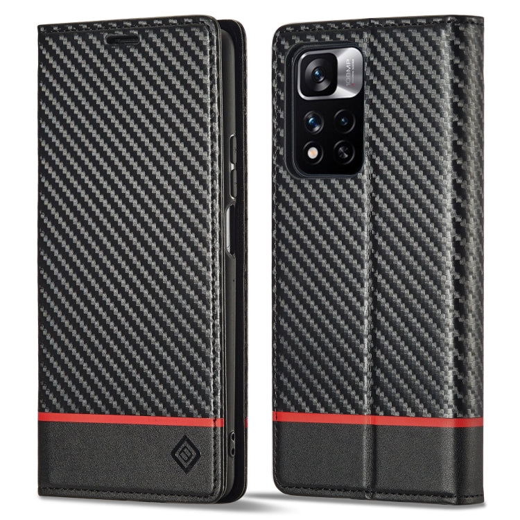 LC.IMEEKE Custodia per telefono in pelle con vibrazione in fibra di carbonio, For Xiaomi 11T / 11T Pro, For Xiaomi Mi 11 Lite, For Xiaomi Poco X4 Pro 5G, For Xiaomi Poco X3 NFC / Poco X3 Pro, For Xiaomi Redmi Note 11 Pro China                          ...