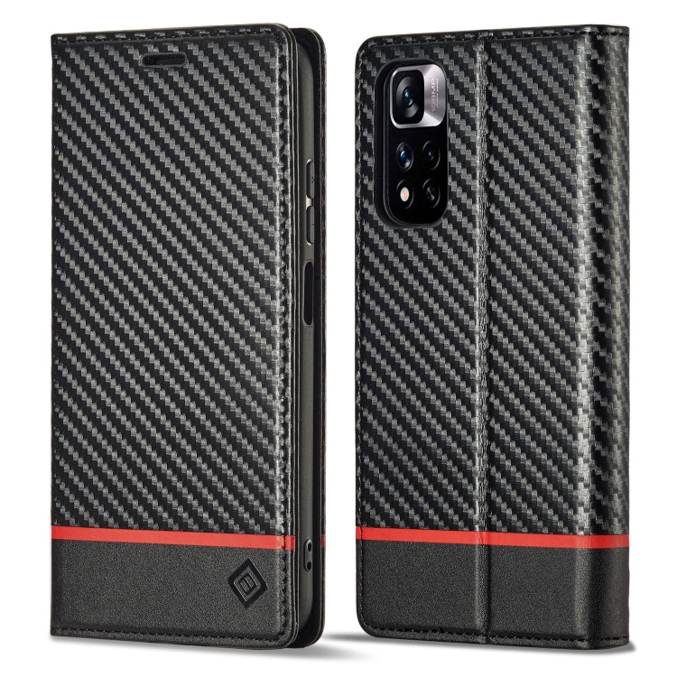LC.IMEEKE Custodia per telefono in pelle con vibrazione in fibra di carbonio, For Xiaomi 11T / 11T Pro, For Xiaomi Mi 11 Lite, For Xiaomi Poco X4 Pro 5G, For Xiaomi Poco X3 NFC / Poco X3 Pro, For Xiaomi Redmi Note 11 Pro China                          ...
