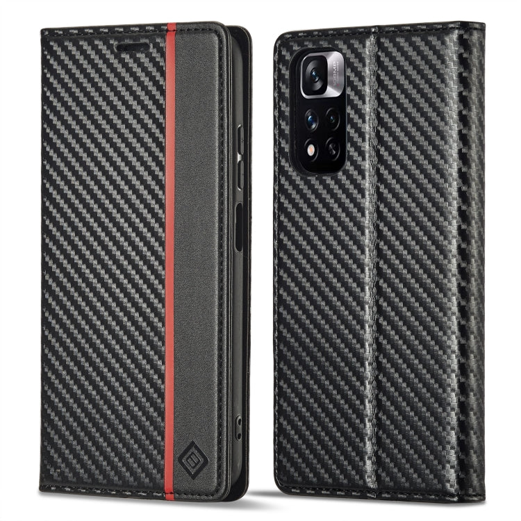LC.IMEEKE Custodia per telefono in pelle con vibrazione in fibra di carbonio, For Xiaomi 11T / 11T Pro, For Xiaomi Mi 11 Lite, For Xiaomi Poco X4 Pro 5G, For Xiaomi Poco X3 NFC / Poco X3 Pro, For Xiaomi Redmi Note 11 Pro China                          ...