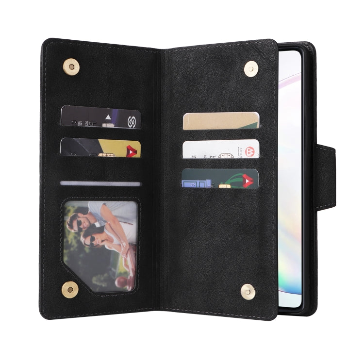 Rivetto Fibbia 9 carte Custodia per telefono in pelle a tre pieghe, For Samsung Galaxy Note10 Lite, For Samsung Galaxy Note10+, For Samsung Galaxy Note20 Ultra, For Samsung Galaxy S8