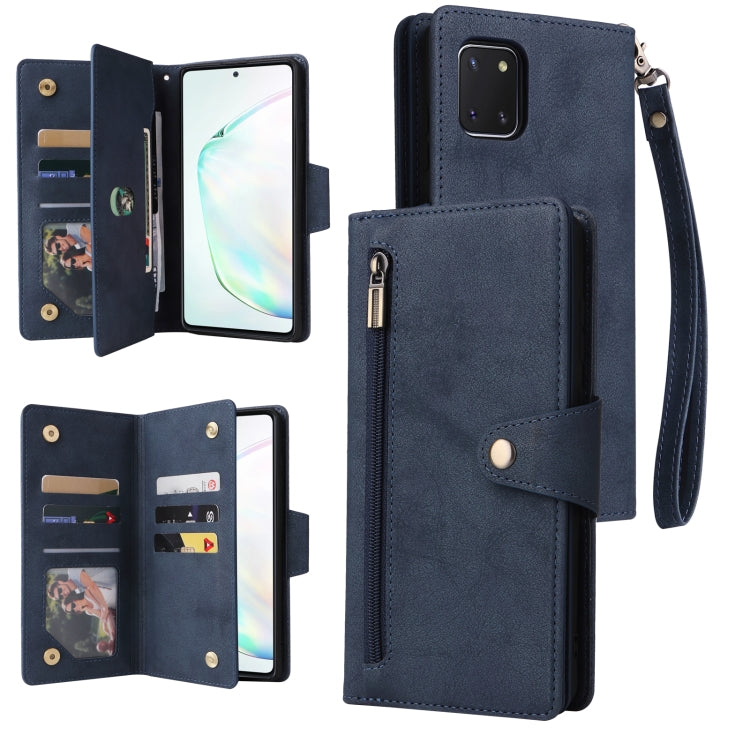Rivetto Fibbia 9 carte Custodia per telefono in pelle a tre pieghe, For Samsung Galaxy Note10 Lite, For Samsung Galaxy Note10+, For Samsung Galaxy Note20 Ultra, For Samsung Galaxy S8