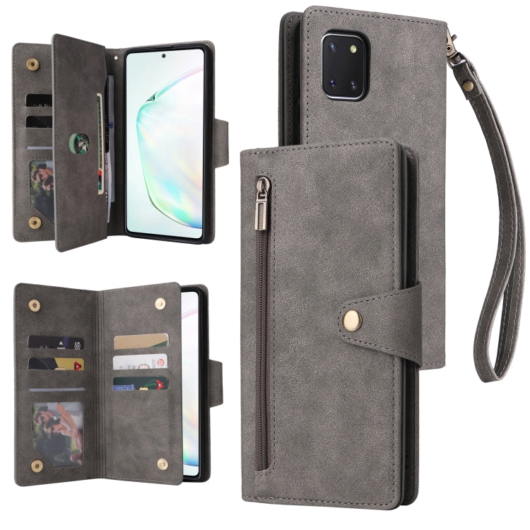 Rivetto Fibbia 9 carte Custodia per telefono in pelle a tre pieghe, For Samsung Galaxy Note10 Lite, For Samsung Galaxy Note10+, For Samsung Galaxy Note20 Ultra, For Samsung Galaxy S8