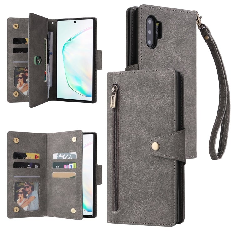 Rivetto Fibbia 9 carte Custodia per telefono in pelle a tre pieghe, For Samsung Galaxy Note10 Lite, For Samsung Galaxy Note10+, For Samsung Galaxy Note20 Ultra, For Samsung Galaxy S8