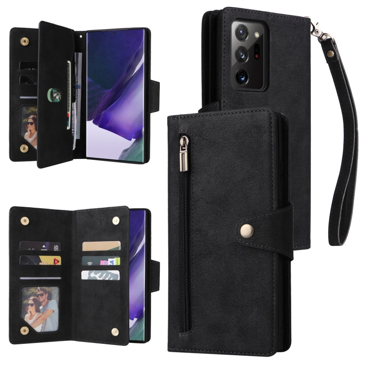 Rivetto Fibbia 9 carte Custodia per telefono in pelle a tre pieghe, For Samsung Galaxy Note10 Lite, For Samsung Galaxy Note10+, For Samsung Galaxy Note20 Ultra, For Samsung Galaxy S8