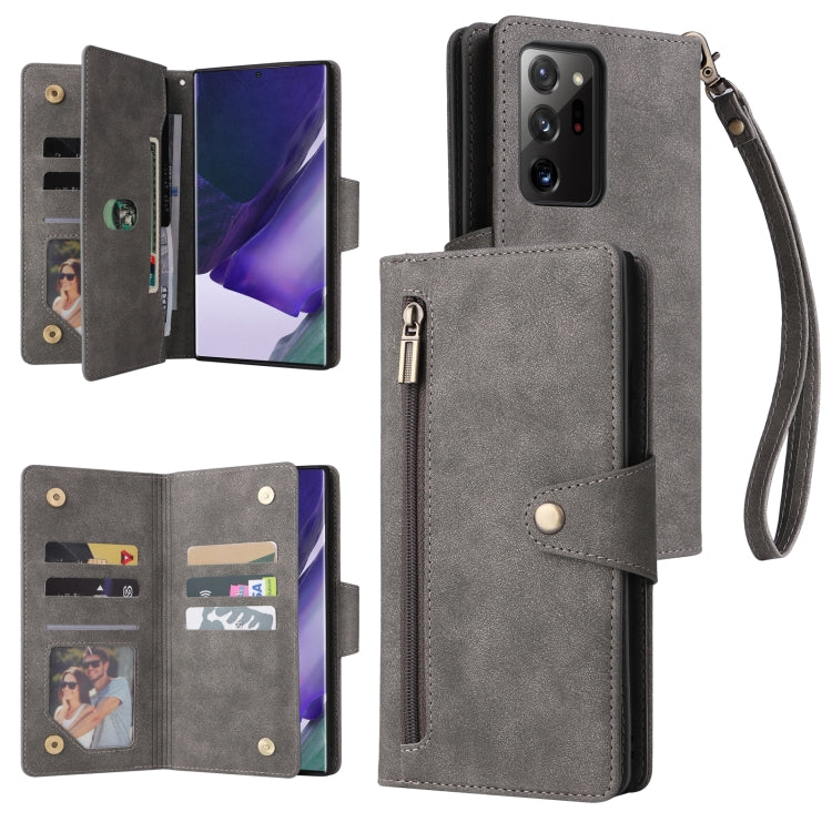 Rivetto Fibbia 9 carte Custodia per telefono in pelle a tre pieghe, For Samsung Galaxy Note10 Lite, For Samsung Galaxy Note10+, For Samsung Galaxy Note20 Ultra, For Samsung Galaxy S8