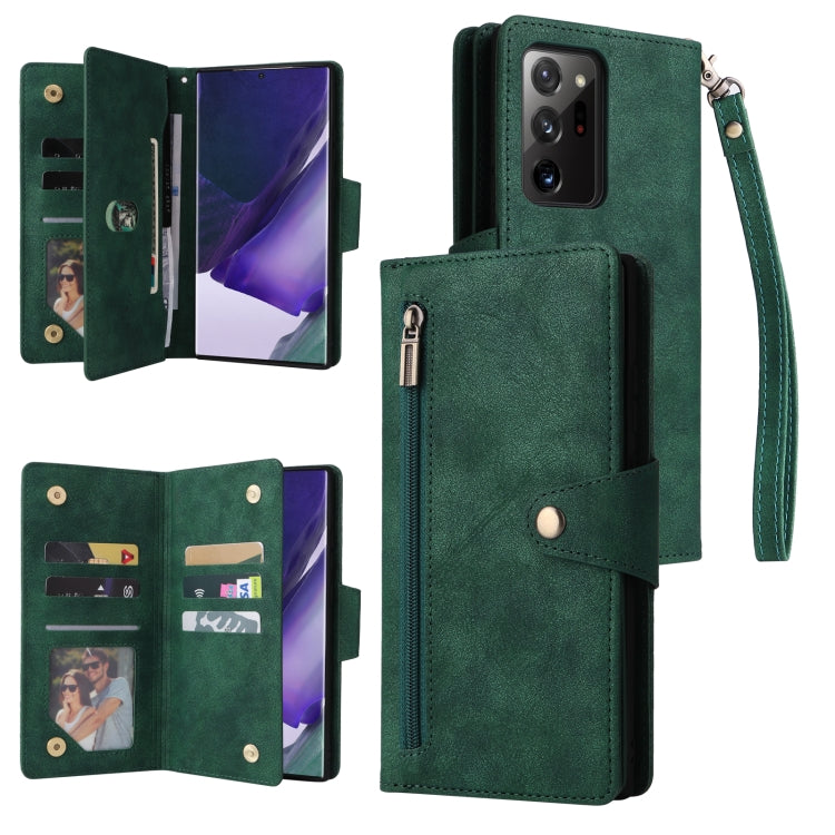 Rivetto Fibbia 9 carte Custodia per telefono in pelle a tre pieghe, For Samsung Galaxy Note10 Lite, For Samsung Galaxy Note10+, For Samsung Galaxy Note20 Ultra, For Samsung Galaxy S8