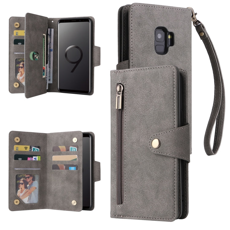 Rivetto Fibbia 9 carte Custodia per telefono in pelle a tre pieghe, For Samsung Galaxy S9, For Samsung Galaxy S9+, For Samsung Galaxy S10, For Samsung Galaxy S10 Lite 2020