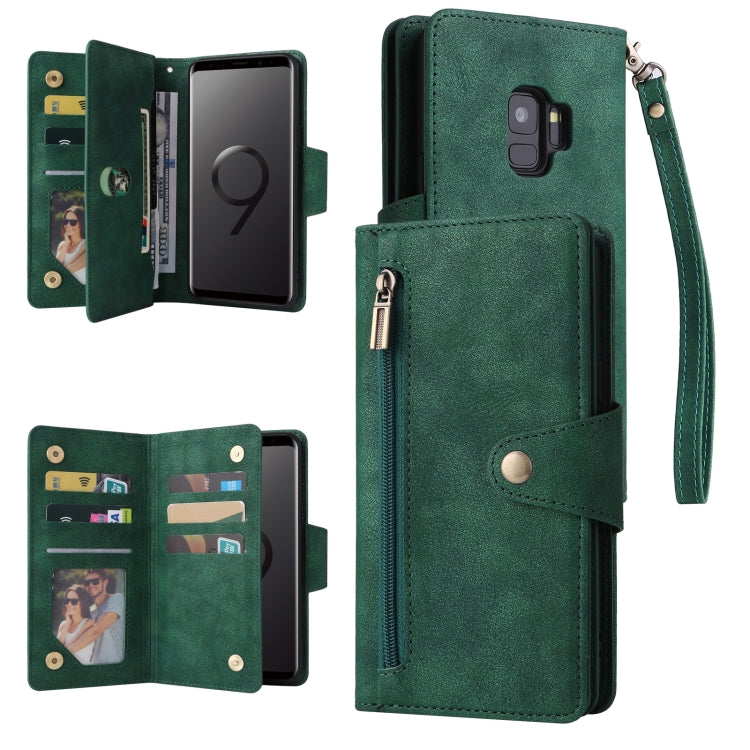 Rivetto Fibbia 9 carte Custodia per telefono in pelle a tre pieghe, For Samsung Galaxy S9, For Samsung Galaxy S9+, For Samsung Galaxy S10, For Samsung Galaxy S10 Lite 2020
