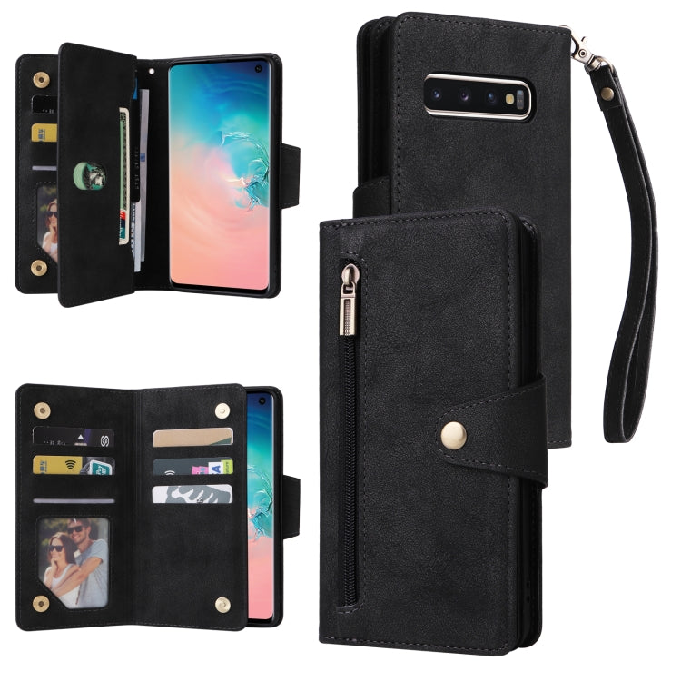 Rivetto Fibbia 9 carte Custodia per telefono in pelle a tre pieghe, For Samsung Galaxy S9, For Samsung Galaxy S9+, For Samsung Galaxy S10, For Samsung Galaxy S10 Lite 2020
