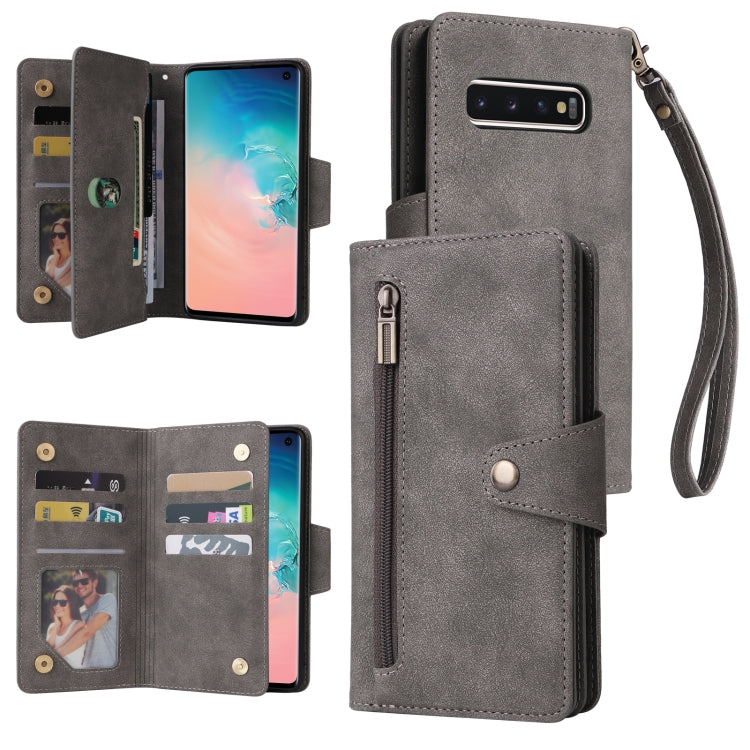 Rivetto Fibbia 9 carte Custodia per telefono in pelle a tre pieghe, For Samsung Galaxy S9, For Samsung Galaxy S9+, For Samsung Galaxy S10, For Samsung Galaxy S10 Lite 2020