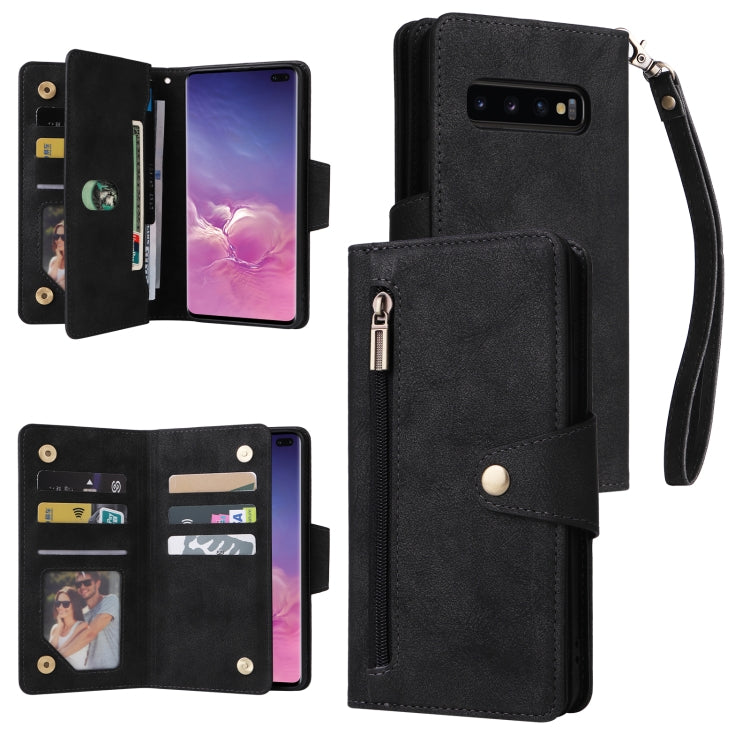 Rivetto Fibbia 9 carte Custodia per telefono in pelle a tre pieghe, For Samsung Galaxy S10+, For Samsung Galaxy S10e, For Samsung Galaxy S20, For Samsung Galaxy S20 FE 5G