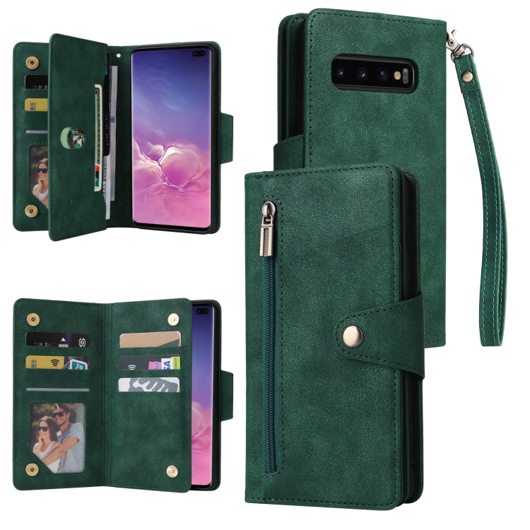 Rivetto Fibbia 9 carte Custodia per telefono in pelle a tre pieghe, For Samsung Galaxy S10+, For Samsung Galaxy S10e, For Samsung Galaxy S20, For Samsung Galaxy S20 FE 5G