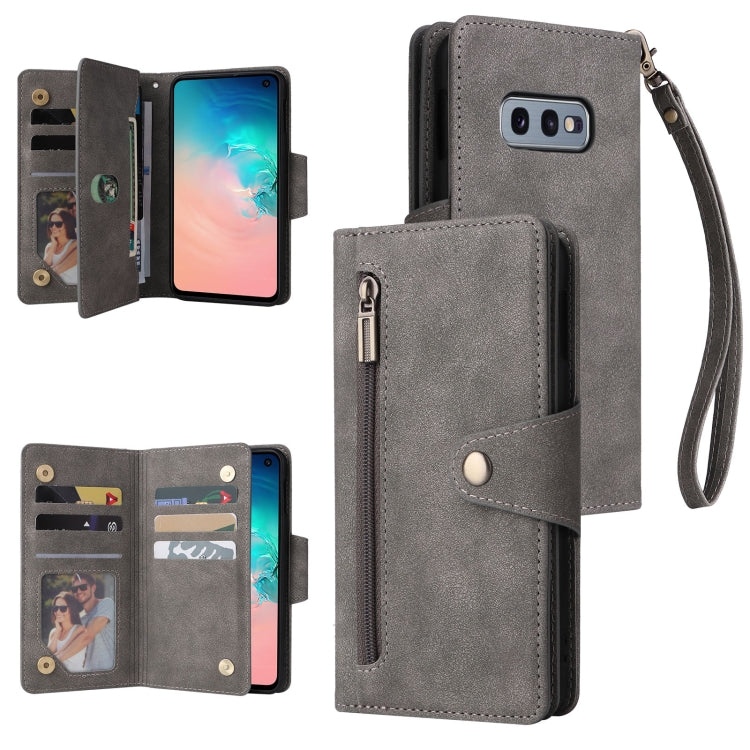 Rivetto Fibbia 9 carte Custodia per telefono in pelle a tre pieghe, For Samsung Galaxy S10+, For Samsung Galaxy S10e, For Samsung Galaxy S20, For Samsung Galaxy S20 FE 5G