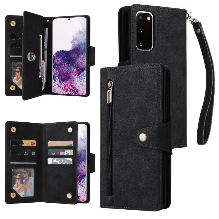 Rivetto Fibbia 9 carte Custodia per telefono in pelle a tre pieghe, For Samsung Galaxy S10+, For Samsung Galaxy S10e, For Samsung Galaxy S20, For Samsung Galaxy S20 FE 5G