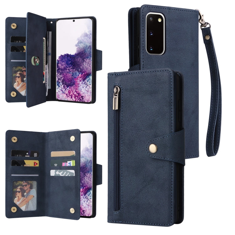 Rivetto Fibbia 9 carte Custodia per telefono in pelle a tre pieghe, For Samsung Galaxy S10+, For Samsung Galaxy S10e, For Samsung Galaxy S20, For Samsung Galaxy S20 FE 5G