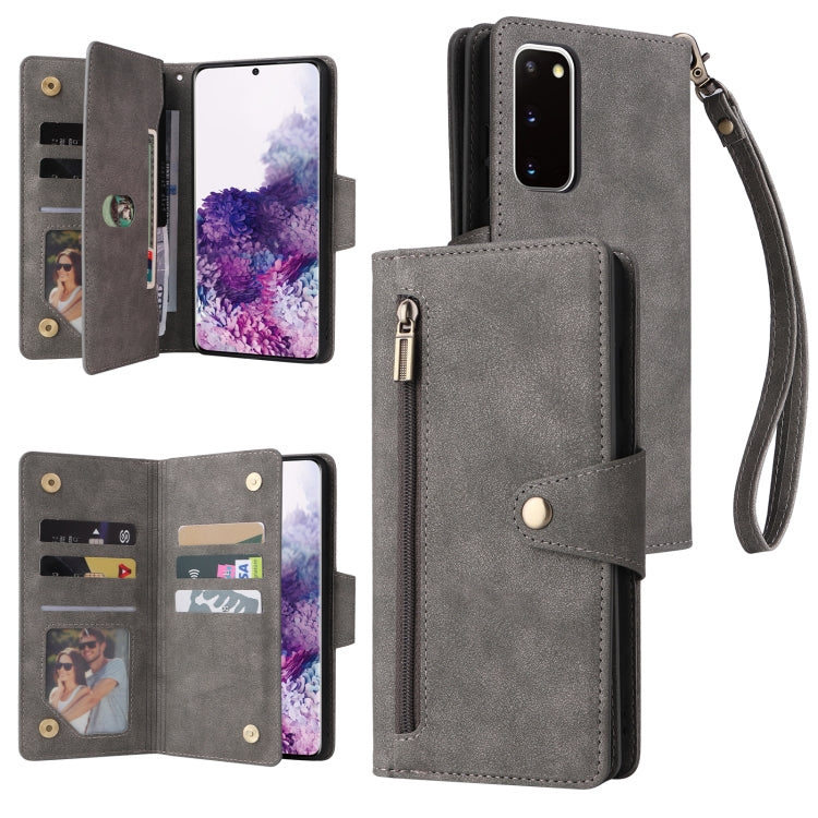 Rivetto Fibbia 9 carte Custodia per telefono in pelle a tre pieghe, For Samsung Galaxy S10+, For Samsung Galaxy S10e, For Samsung Galaxy S20, For Samsung Galaxy S20 FE 5G