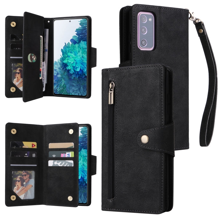 Rivetto Fibbia 9 carte Custodia per telefono in pelle a tre pieghe, For Samsung Galaxy S10+, For Samsung Galaxy S10e, For Samsung Galaxy S20, For Samsung Galaxy S20 FE 5G