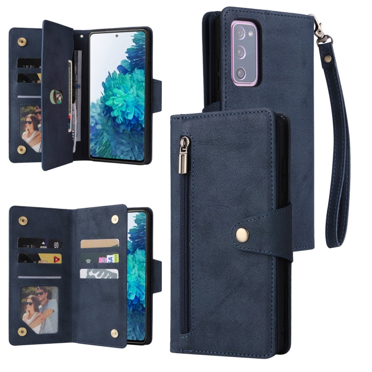 Rivetto Fibbia 9 carte Custodia per telefono in pelle a tre pieghe, For Samsung Galaxy S10+, For Samsung Galaxy S10e, For Samsung Galaxy S20, For Samsung Galaxy S20 FE 5G
