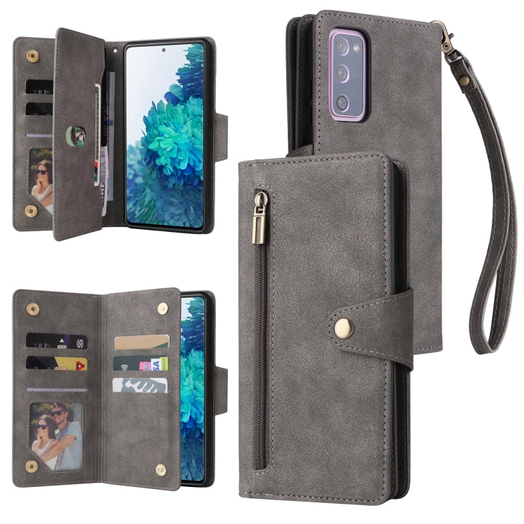 Rivetto Fibbia 9 carte Custodia per telefono in pelle a tre pieghe, For Samsung Galaxy S10+, For Samsung Galaxy S10e, For Samsung Galaxy S20, For Samsung Galaxy S20 FE 5G
