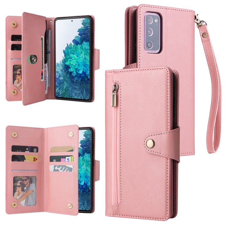 Rivetto Fibbia 9 carte Custodia per telefono in pelle a tre pieghe, For Samsung Galaxy S10+, For Samsung Galaxy S10e, For Samsung Galaxy S20, For Samsung Galaxy S20 FE 5G