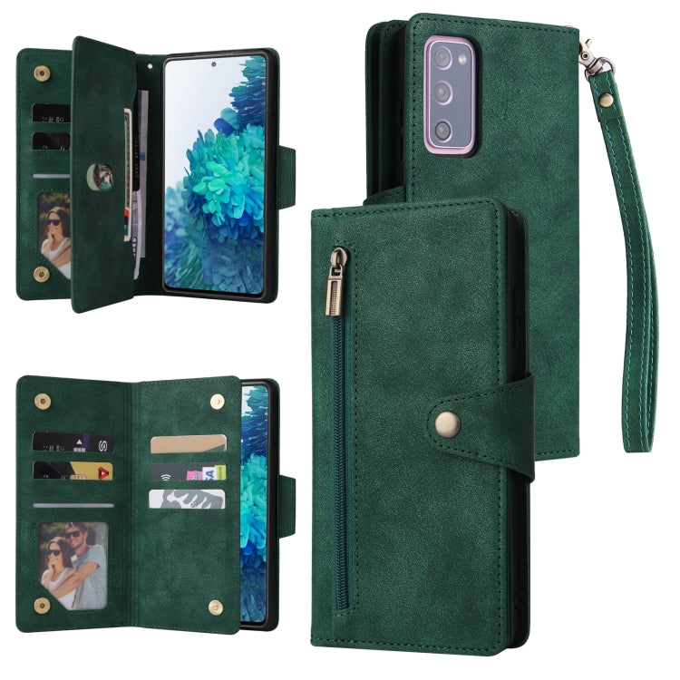 Rivetto Fibbia 9 carte Custodia per telefono in pelle a tre pieghe, For Samsung Galaxy S10+, For Samsung Galaxy S10e, For Samsung Galaxy S20, For Samsung Galaxy S20 FE 5G