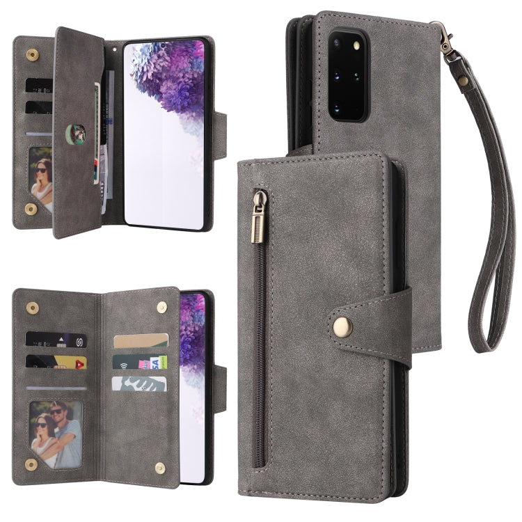 Rivetto Fibbia 9 carte Custodia per telefono in pelle a tre pieghe, For Samsung Galaxy S20+, For Samsung Galaxy S21 5G, For Samsung Galaxy S21 FE 5G, For Samsung Galaxy S21+