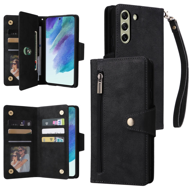 Rivetto Fibbia 9 carte Custodia per telefono in pelle a tre pieghe, For Samsung Galaxy S20+, For Samsung Galaxy S21 5G, For Samsung Galaxy S21 FE 5G, For Samsung Galaxy S21+
