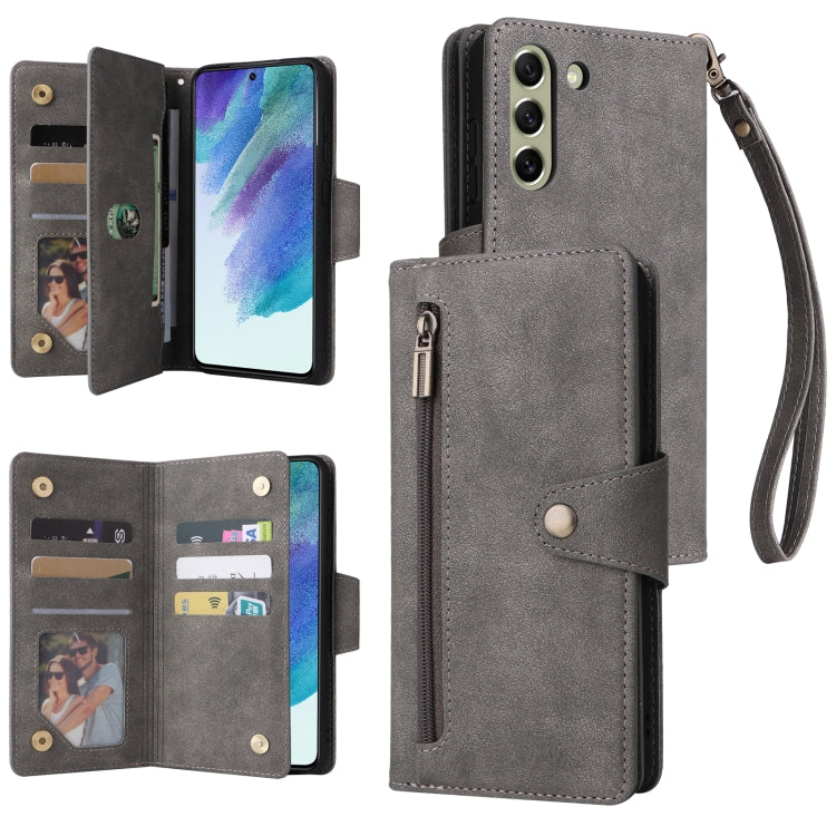 Rivetto Fibbia 9 carte Custodia per telefono in pelle a tre pieghe, For Samsung Galaxy S20+, For Samsung Galaxy S21 5G, For Samsung Galaxy S21 FE 5G, For Samsung Galaxy S21+