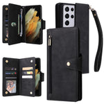 Rivetto Fibbia 9 carte Custodia per telefono in pelle a tre pieghe, For Samsung Galaxy S21 Ultra 5G, For Samsung Galaxy S22, For Samsung Galaxy S22+, For Samsung Galaxy S22 Ultra 5G