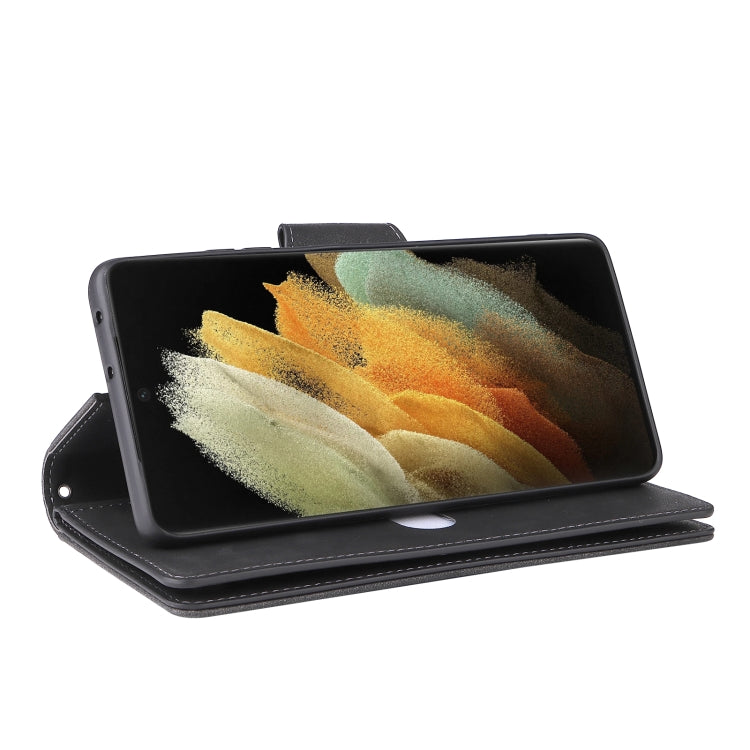 Rivetto Fibbia 9 carte Custodia per telefono in pelle a tre pieghe, For Samsung Galaxy S21 Ultra 5G, For Samsung Galaxy S22, For Samsung Galaxy S22+, For Samsung Galaxy S22 Ultra 5G