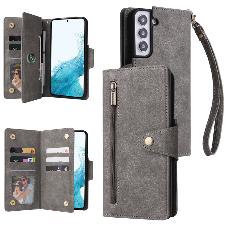 Rivetto Fibbia 9 carte Custodia per telefono in pelle a tre pieghe, For Samsung Galaxy S21 Ultra 5G, For Samsung Galaxy S22, For Samsung Galaxy S22+, For Samsung Galaxy S22 Ultra 5G