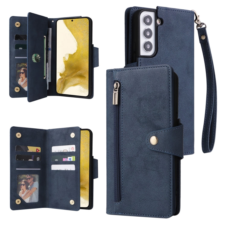 Rivetto Fibbia 9 carte Custodia per telefono in pelle a tre pieghe, For Samsung Galaxy S21 Ultra 5G, For Samsung Galaxy S22, For Samsung Galaxy S22+, For Samsung Galaxy S22 Ultra 5G