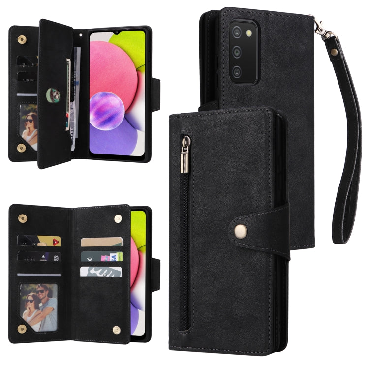 Rivetto Fibbia 9 carte Custodia per telefono in pelle a tre pieghe, For Samsung Galaxy A02, For Samsung Galaxy A03S 166mm, For Samsung Galaxy A10, For Samsung Galaxy A10s
