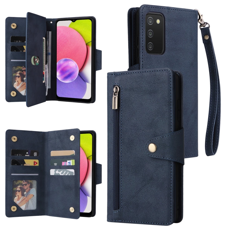 Rivetto Fibbia 9 carte Custodia per telefono in pelle a tre pieghe, For Samsung Galaxy A02, For Samsung Galaxy A03S 166mm, For Samsung Galaxy A10, For Samsung Galaxy A10s