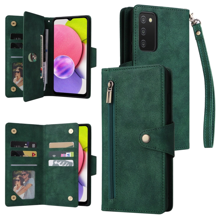 Rivetto Fibbia 9 carte Custodia per telefono in pelle a tre pieghe, For Samsung Galaxy A02, For Samsung Galaxy A03S 166mm, For Samsung Galaxy A10, For Samsung Galaxy A10s