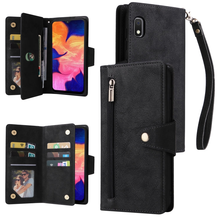Rivetto Fibbia 9 carte Custodia per telefono in pelle a tre pieghe, For Samsung Galaxy A02, For Samsung Galaxy A03S 166mm, For Samsung Galaxy A10, For Samsung Galaxy A10s