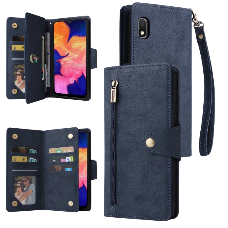 Rivetto Fibbia 9 carte Custodia per telefono in pelle a tre pieghe, For Samsung Galaxy A02, For Samsung Galaxy A03S 166mm, For Samsung Galaxy A10, For Samsung Galaxy A10s