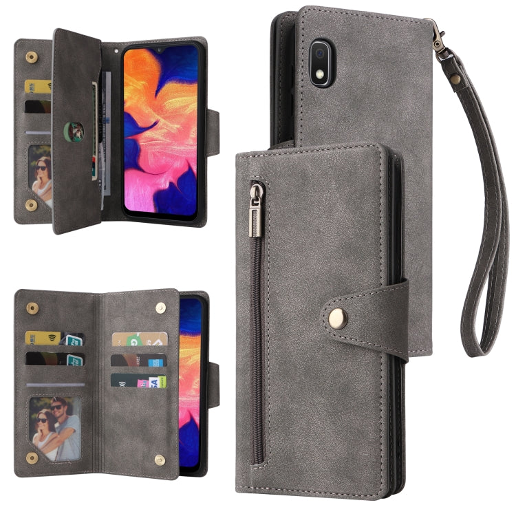 Rivetto Fibbia 9 carte Custodia per telefono in pelle a tre pieghe, For Samsung Galaxy A02, For Samsung Galaxy A03S 166mm, For Samsung Galaxy A10, For Samsung Galaxy A10s