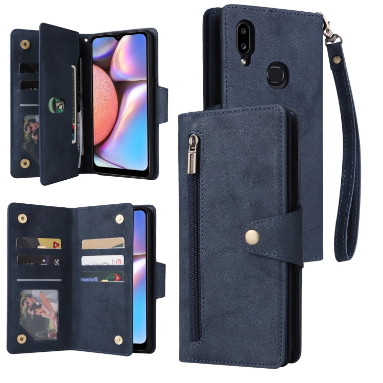 Rivetto Fibbia 9 carte Custodia per telefono in pelle a tre pieghe, For Samsung Galaxy A02, For Samsung Galaxy A03S 166mm, For Samsung Galaxy A10, For Samsung Galaxy A10s