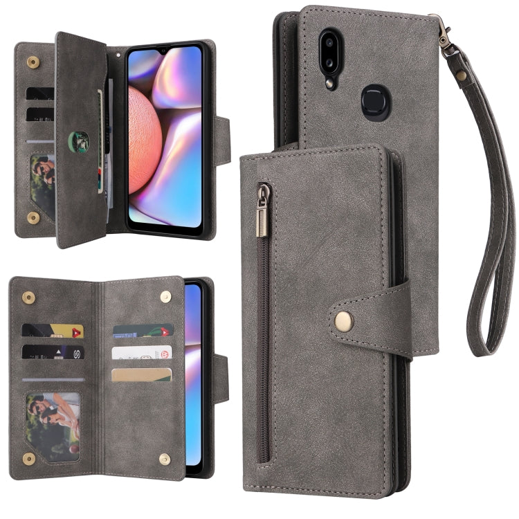 Rivetto Fibbia 9 carte Custodia per telefono in pelle a tre pieghe, For Samsung Galaxy A02, For Samsung Galaxy A03S 166mm, For Samsung Galaxy A10, For Samsung Galaxy A10s