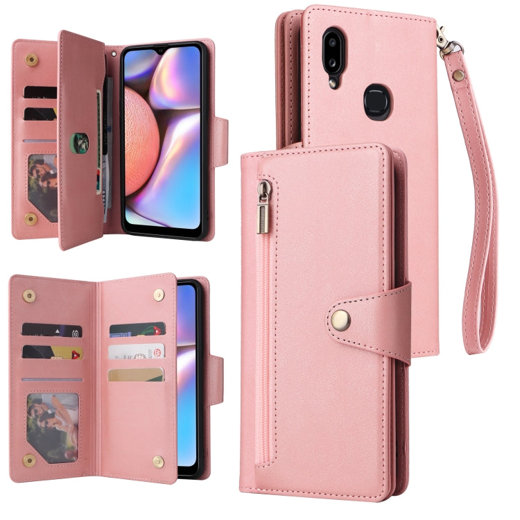 Rivetto Fibbia 9 carte Custodia per telefono in pelle a tre pieghe, For Samsung Galaxy A02, For Samsung Galaxy A03S 166mm, For Samsung Galaxy A10, For Samsung Galaxy A10s