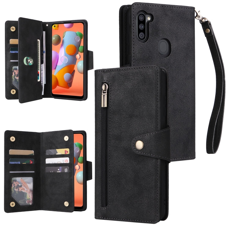 Rivetto Fibbia 9 carte Custodia per telefono in pelle a tre pieghe, For Samsung Galaxy A11 EU Version, For Samsung Galaxy A12 5G, For Samsung Galaxy A13 5G, For Samsung Galaxy A20