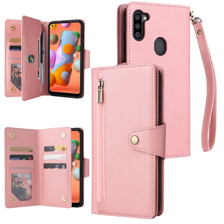 Rivetto Fibbia 9 carte Custodia per telefono in pelle a tre pieghe, For Samsung Galaxy A11 EU Version, For Samsung Galaxy A12 5G, For Samsung Galaxy A13 5G, For Samsung Galaxy A20