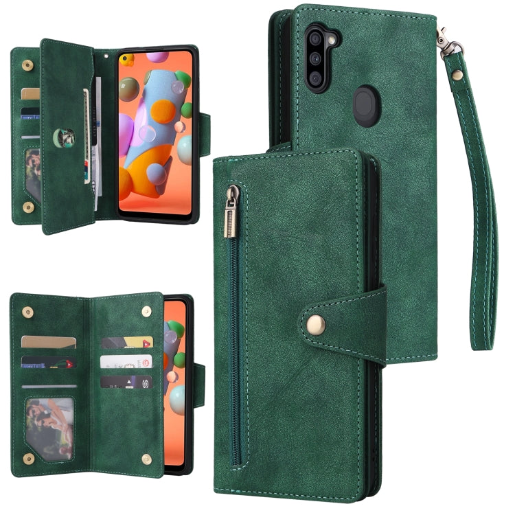 Rivetto Fibbia 9 carte Custodia per telefono in pelle a tre pieghe, For Samsung Galaxy A11 EU Version, For Samsung Galaxy A12 5G, For Samsung Galaxy A13 5G, For Samsung Galaxy A20