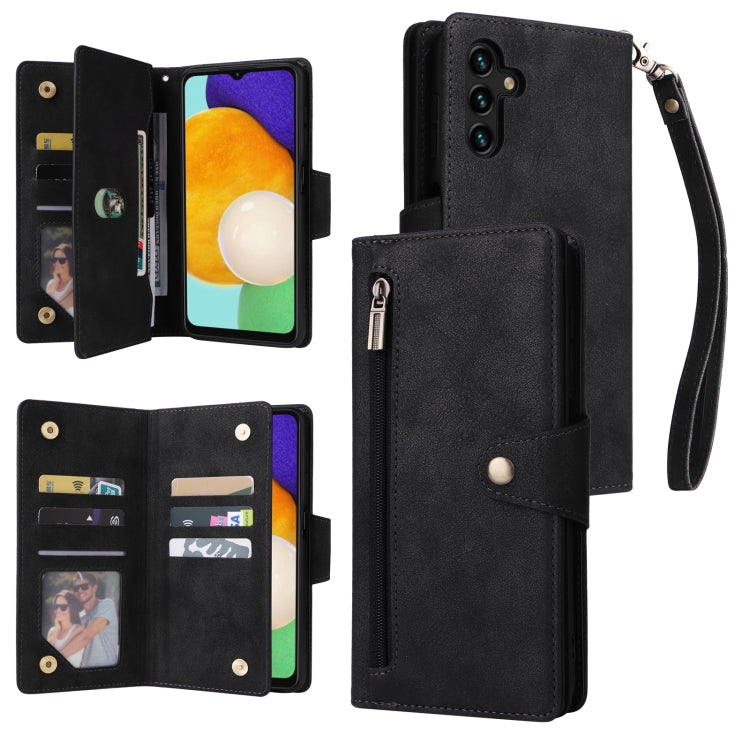 Rivetto Fibbia 9 carte Custodia per telefono in pelle a tre pieghe, For Samsung Galaxy A11 EU Version, For Samsung Galaxy A12 5G, For Samsung Galaxy A13 5G, For Samsung Galaxy A20